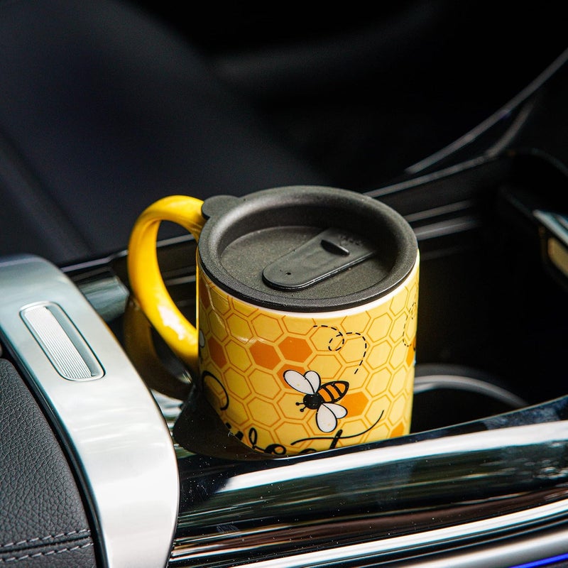 DUSVALLY Ceramic Mug Travel Coffee Mug Porcelain Coffee Cup with Spillproof Lid and Color Box17 OzBeeGifts for Mom - Image 5