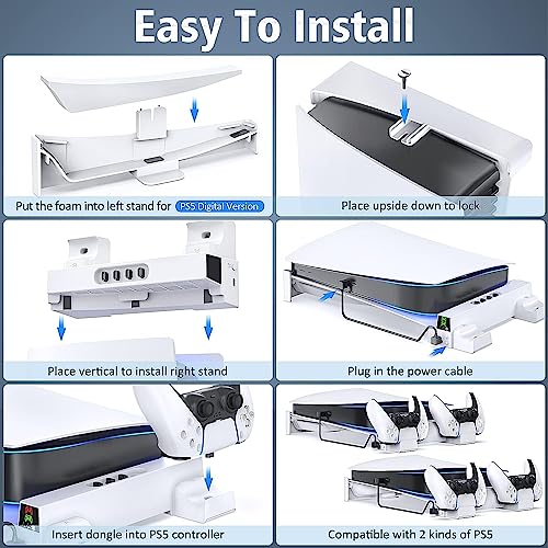New World for PS5 Horizontal Stand with 3-Level Cooling Fan and PS5 Controller Charger for PS5 Console, PS5 Cooling Station with PS5 Charging Station, Stand Horizontal for PS5 Accessories - Image 5