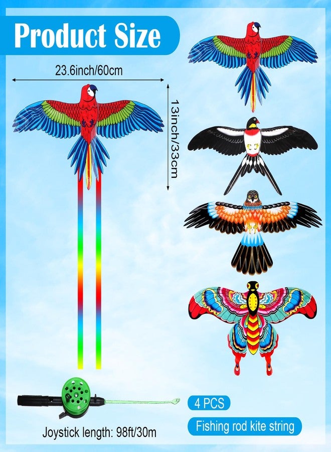 Easywiny 4 pcs Large Fishing Rod Kite for Adults 23.62 Inch Vivid Swallow Parrot Phoenix Butterfly Kite Bulk, Easy to Fly Kites for Adults Family in Spring Outdoor Beach Team Building - Image 2