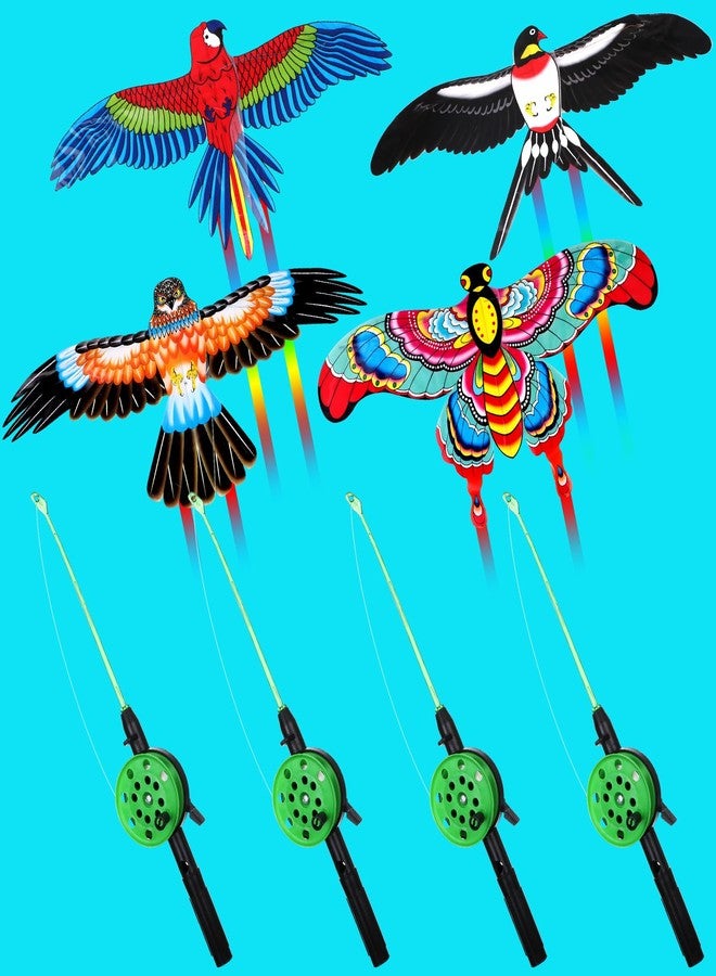 Easywiny 4 pcs Large Fishing Rod Kite for Adults 23.62 Inch Vivid Swallow Parrot Phoenix Butterfly Kite Bulk, Easy to Fly Kites for Adults Family in Spring Outdoor Beach Team Building - Image 1