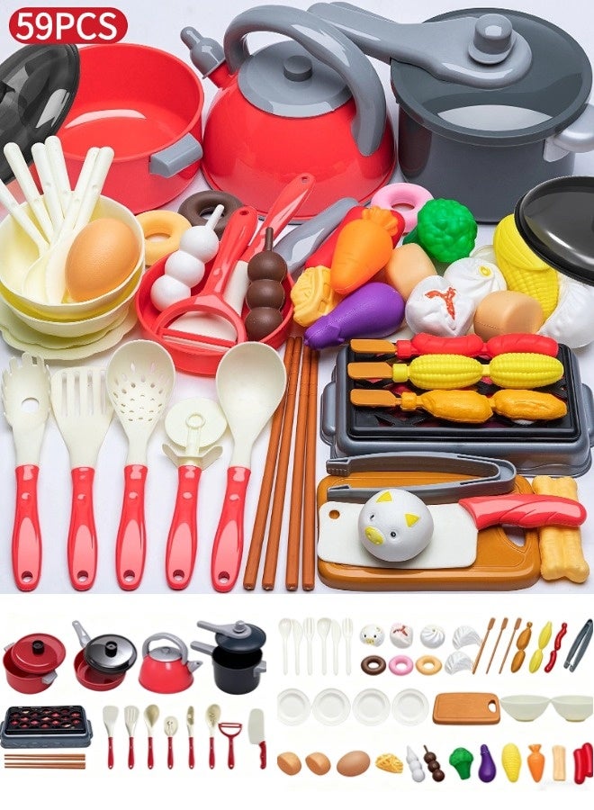 جني ثروة مجموعة ألعاب مطبخ للأطفال مكونة من 59 قطعة، مجموعة ألعاب التمثيل للأولاد والبنات، لعبة تقطيع الفاكهة، لعبة الطبخ المحاكاة - Image 1