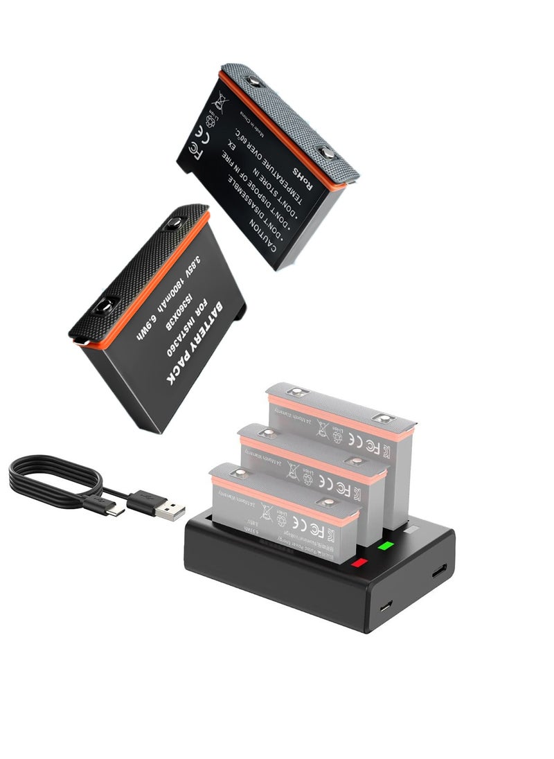 Anmi - 2 Packs Replacement for Insta 360 x3 Battery 1800mAh and Battery 3-Channel Fast Charge Hub Compatible with Insta 360 x3 Accessories High Capacity Electric Core (Fully Compatible with Original) - Image 1