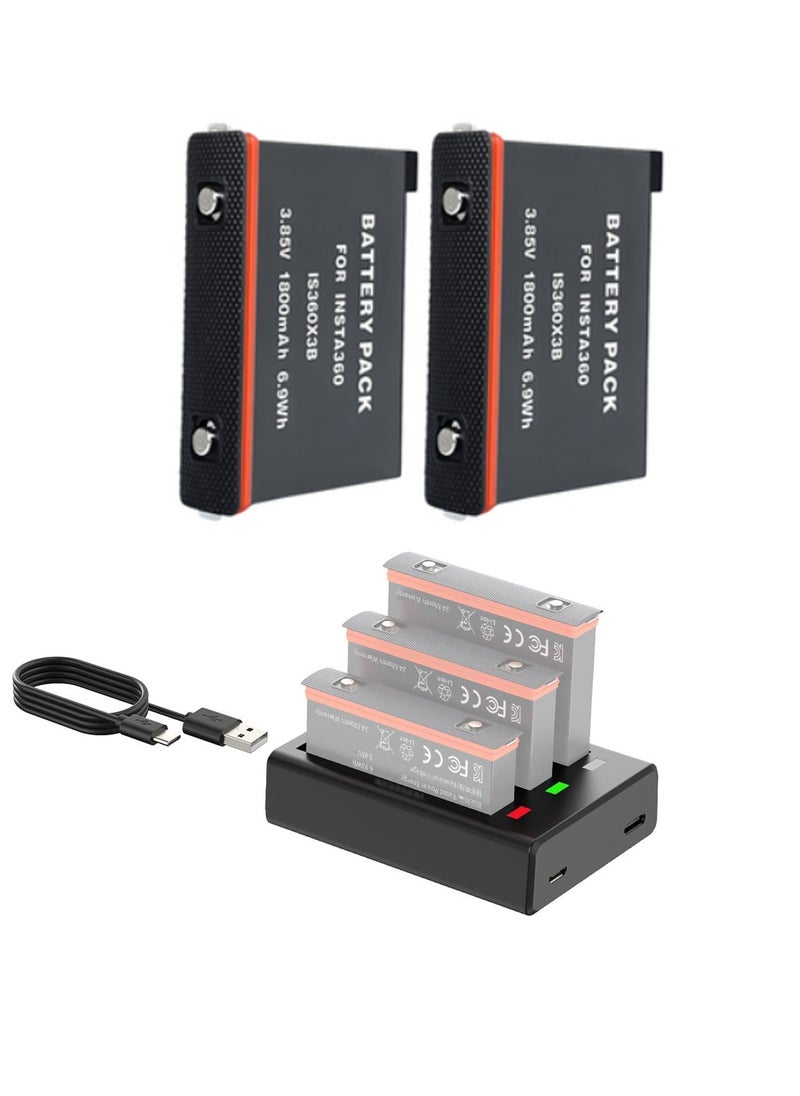 Anmi - 2 Packs Replacement for Insta 360 x3 Battery 1800mAh and Battery 3-Channel Fast Charge Hub Compatible with Insta 360 x3 Accessories High Capacity Electric Core (Fully Compatible with Original) - Image 1
