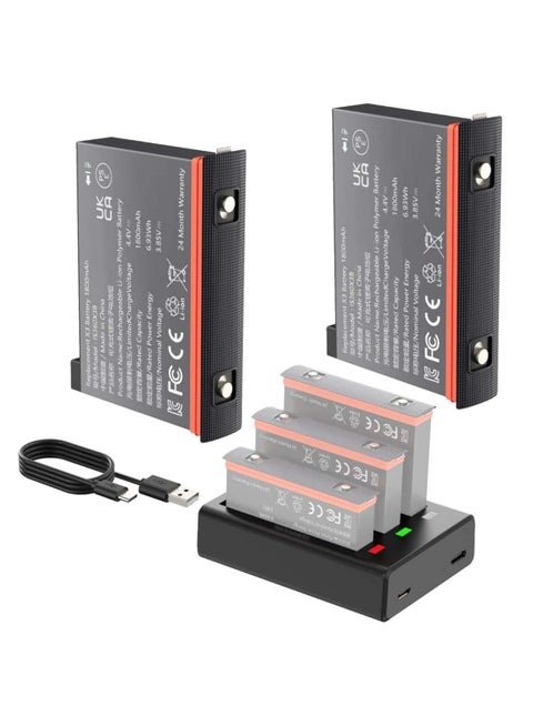 2 Packs Replacement for Insta 360 X3 Battery 1800mAh and Battery 3 Channel Fast Charge Hub Compatible with Insta 360 X3 Accessories High Capacity Electric Core (Fully Compatible with Original)