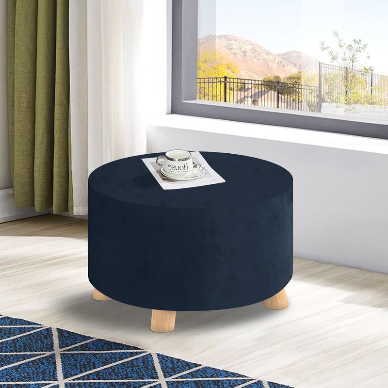 MAXIJIN Velvet Ottoman Cover - Round Slipcover Washable Foot Stool Cover Thick Storage Footrest Protector with Elastic Bottom (Large, Navy Blue) - Image 2