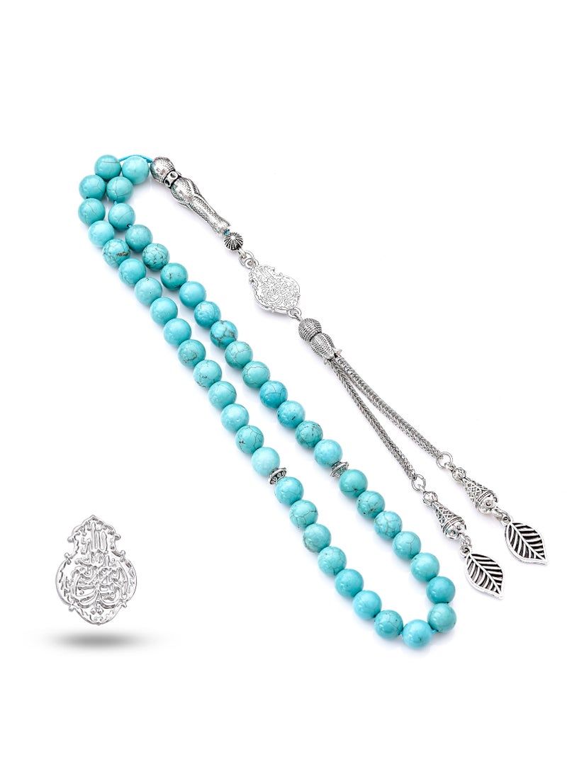 Subhati Prayer Beads ( Misbah) with metal Parts and Turquoise Stone | 8 MM Beads - 45 Pcs | Gandeel Design 1  - Image 1
