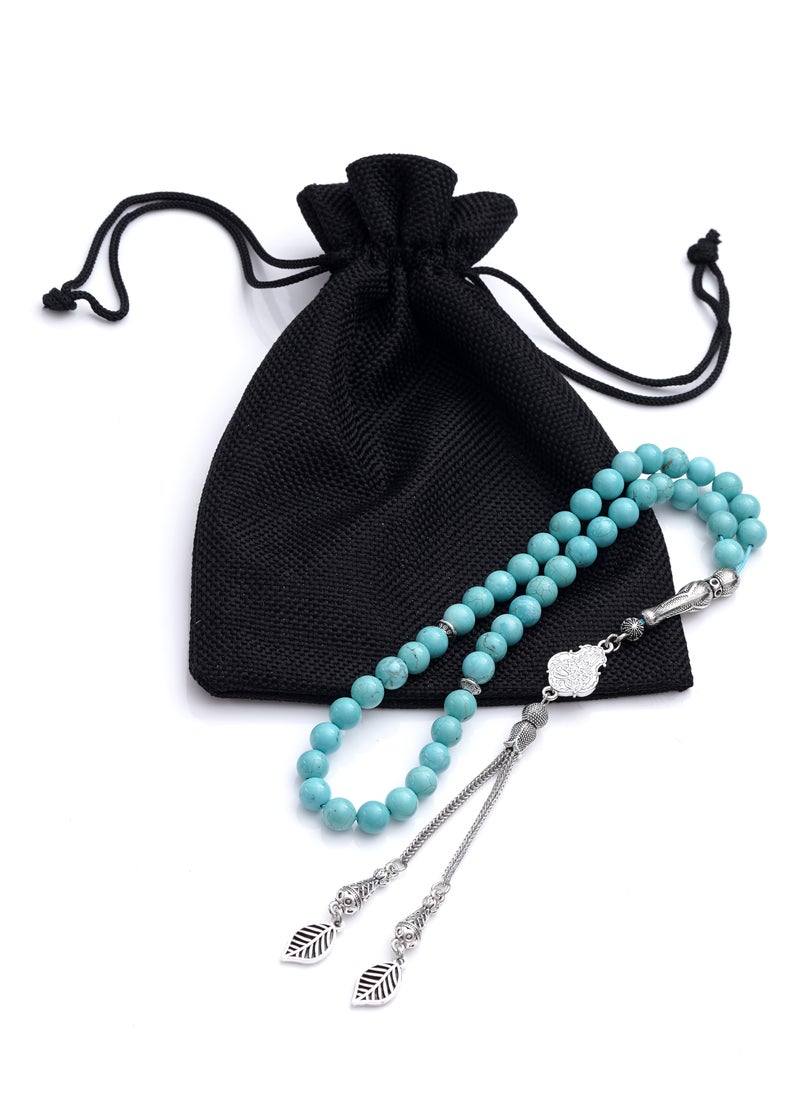 Subhati Prayer Beads ( Misbah) with metal Parts and Turquoise Stone | 8 MM Beads - 45 Pcs | Gandeel Design 1  - Image 2