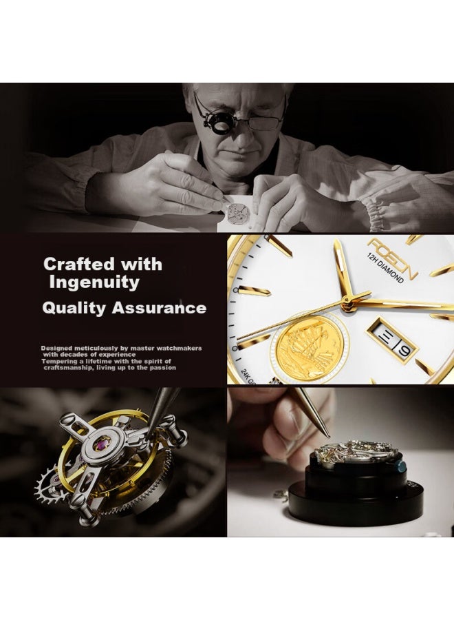 ROSDN Ros Dn Gold Watch, Pure Gold 999, Real Diamond, Tungsten Steel Watch For Men, Top Ten Mechanical Watches Brand, Birthday And Valentine's Day Gift - Image 5