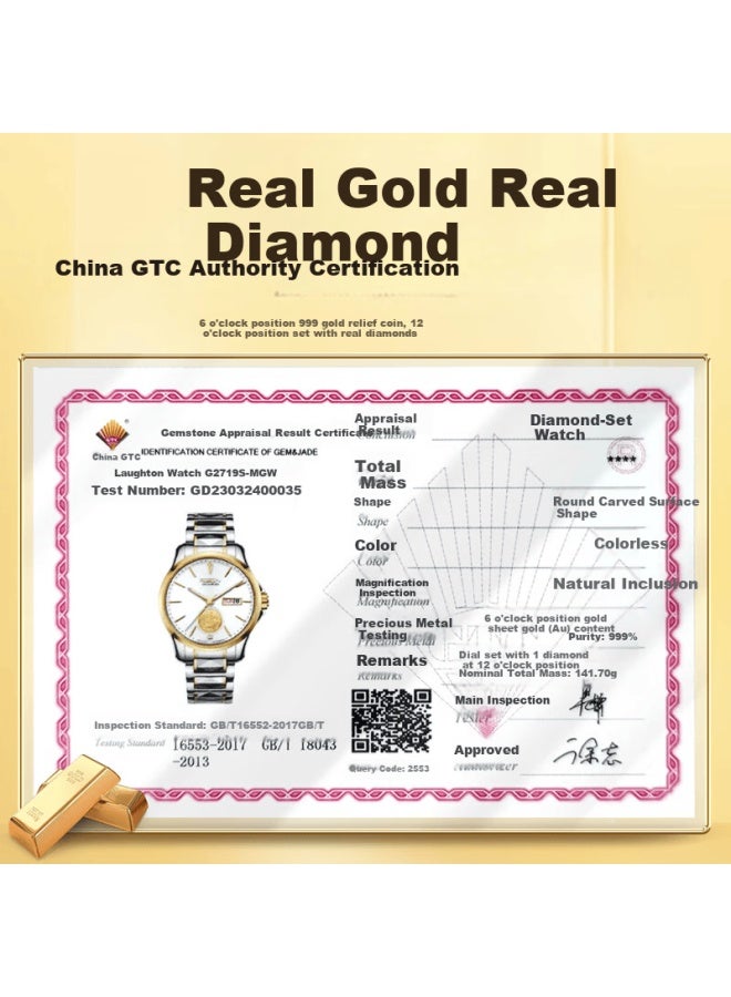 ROSDN Ros Dn Gold Watch, Pure Gold 999, Real Diamond, Tungsten Steel Watch For Men, Top Ten Mechanical Watches Brand, Birthday And Valentine's Day Gift - Image 4