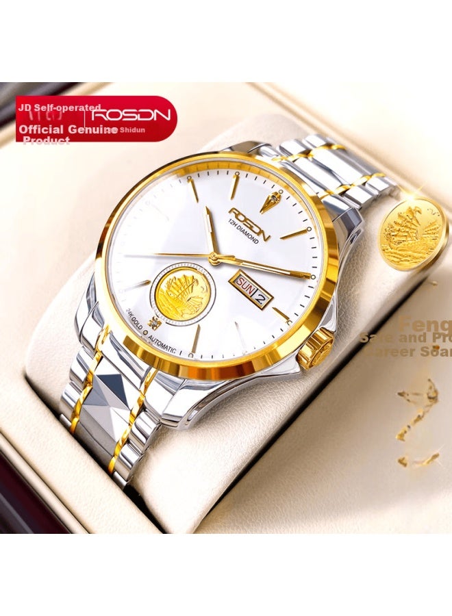 ROSDN Ros Dn Gold Watch, Pure Gold 999, Real Diamond, Tungsten Steel Watch For Men, Top Ten Mechanical Watches Brand, Birthday And Valentine's Day Gift - Image 1