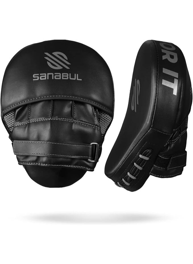 Sanabul  Sanabul Essential Curved Punching Mitts for Boxing and MMA | Ultimate Boxing Mitts & Pads Training Gear for Athletes | High-Performance Focus Mitts Muay Thai Pads for Sparring & Training Boxing Pads - Black/Silver - Image 5