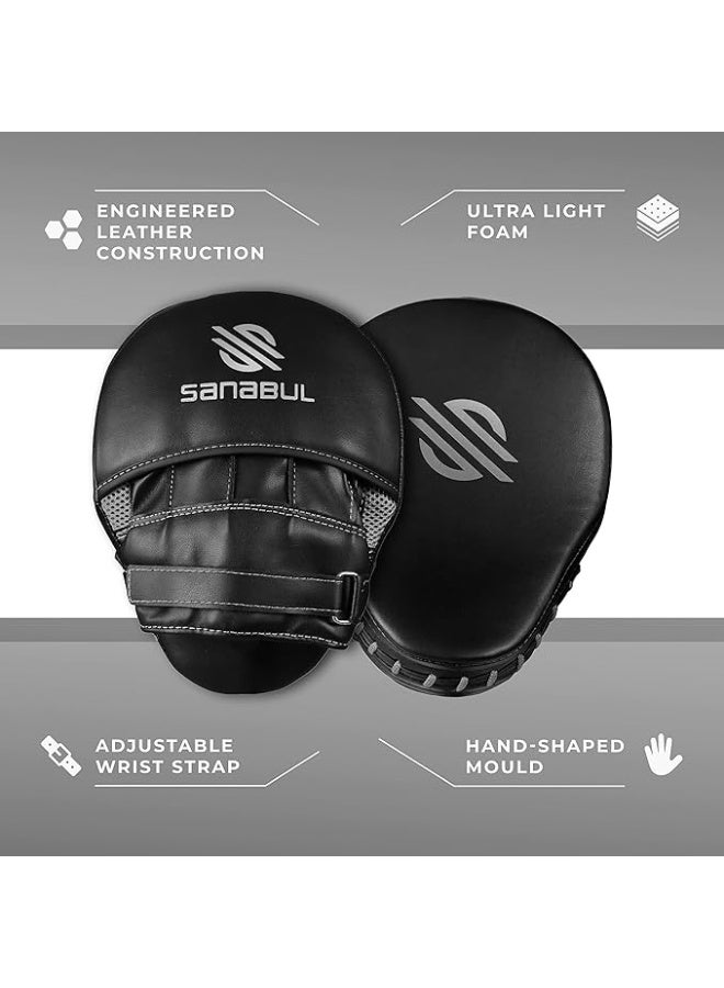 Sanabul  Sanabul Essential Curved Punching Mitts for Boxing and MMA | Ultimate Boxing Mitts & Pads Training Gear for Athletes | High-Performance Focus Mitts Muay Thai Pads for Sparring & Training Boxing Pads - Black/Silver - Image 2