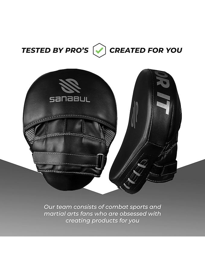 Sanabul  Sanabul Essential Curved Punching Mitts for Boxing and MMA | Ultimate Boxing Mitts & Pads Training Gear for Athletes | High-Performance Focus Mitts Muay Thai Pads for Sparring & Training Boxing Pads - Black/Silver - Image 3