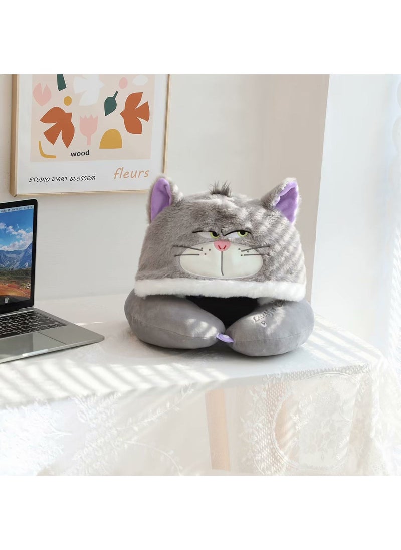 1 x 5 pcs Cute Hooded Neck Pillow for Travel and Office Cat 
