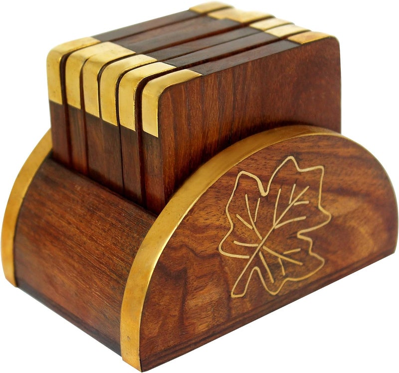 ITOS365 Wooden Drink Coasters Wood Table Coaster Set of 6 for Tea Cups Coffee Mugs Beer Cans Bar Tumblers and Water Glasses - Image 1