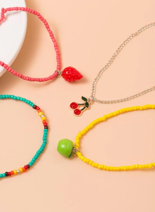تايك تو Set pf 4 - Beaded Strawberry Apple Cherry Anklet