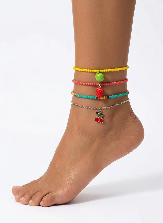 تايك تو Set pf 4 - Beaded Strawberry Apple Cherry Anklet