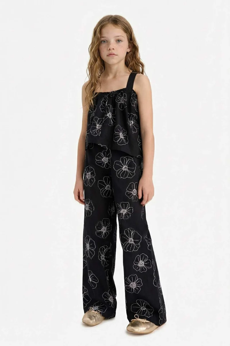 ديفاكتو Girl Patterned Wide Leg Cotton Trousers