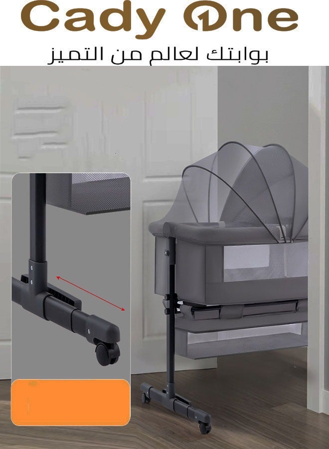 كادي ون سرير أطفال هزاز قابل للطي ومحمول 3 في 1 للسفر مع ارتفاع قابل للتعديل وشبكة قابلة للتنفس ومرتبة لون رمادي غامق - Image 2