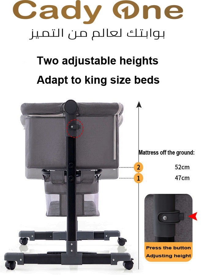 كادي ون سرير أطفال هزاز قابل للطي ومحمول 3 في 1 للسفر مع ارتفاع قابل للتعديل وشبكة قابلة للتنفس ومرتبة لون رمادي غامق - Image 3