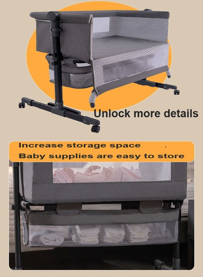 كادي ون سرير أطفال هزاز قابل للطي ومحمول 3 في 1 للسفر مع ارتفاع قابل للتعديل وشبكة قابلة للتنفس ومرتبة لون رمادي غامق - Image 4