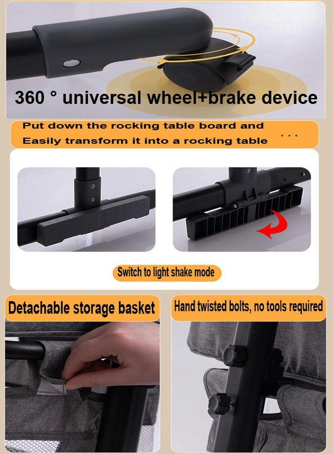 كادي ون سرير أطفال هزاز قابل للطي ومحمول 3 في 1 للسفر مع ارتفاع قابل للتعديل وشبكة قابلة للتنفس ومرتبة لون رمادي غامق - Image 5