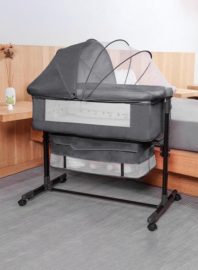 كادي ون سرير أطفال هزاز قابل للطي ومحمول 3 في 1 للسفر مع ارتفاع قابل للتعديل وشبكة قابلة للتنفس ومرتبة لون رمادي غامق - Image 1