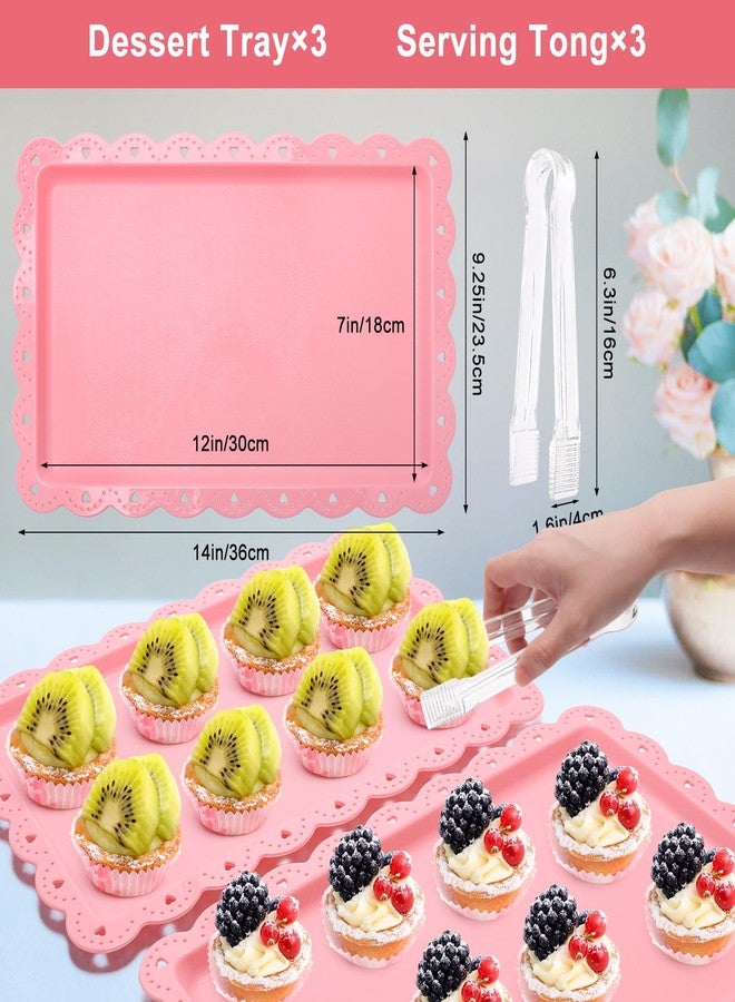 Coitak 8 Pieces Cupcake Stands Set, 2 PCS 3 Tier Cupcake Stands with 3 PCS Appetizer Trays, 3 PCS Serving Tongs, Pink Dessert Tower Tray for Tea Party - Image 3