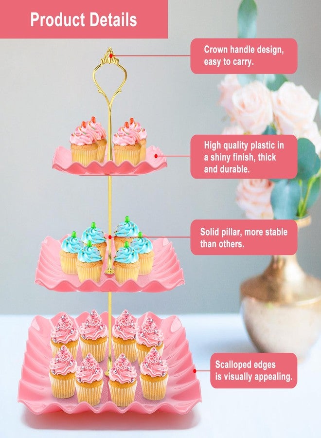 Coitak 8 Pieces Cupcake Stands Set, 2 PCS 3 Tier Cupcake Stands with 3 PCS Appetizer Trays, 3 PCS Serving Tongs, Pink Dessert Tower Tray for Tea Party - Image 4