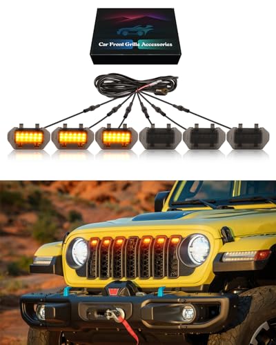 OKLSG Front Bumper LED Grill Lights for Jeep Wrangler JL Gladiator JT 2025 2024 Raptor Marker Lights Bars JL JT Exterior Accessories(Yellow) - Image 1