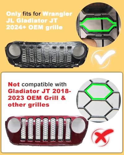 OKLSG Front Bumper LED Grill Lights for Jeep Wrangler JL Gladiator JT 2025 2024 Raptor Marker Lights Bars JL JT Exterior Accessories(Yellow) - Image 2