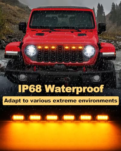 OKLSG Front Bumper LED Grill Lights for Jeep Wrangler JL Gladiator JT 2025 2024 Raptor Marker Lights Bars JL JT Exterior Accessories(Yellow) - Image 5