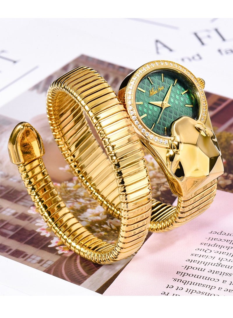 MISS FOX Luxury Inlaid Diamond Snake Shaped Fashion Brands MISSFOX Gold Wrapped Bracelet Quartz Women's Watch Waterproof High End Clock Lady Hot Gift - Image 1