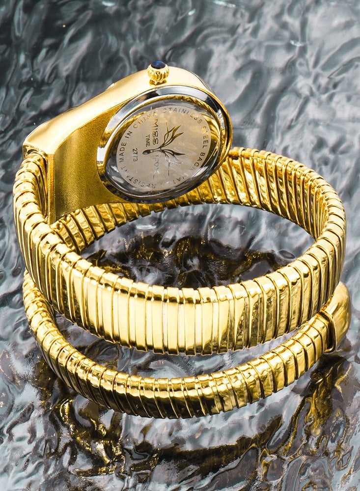 MISS FOX Luxury Inlaid Diamond Snake Shaped Fashion Brands MISSFOX Gold Wrapped Bracelet Quartz Women's Watch Waterproof High End Clock Lady Hot Gift - Image 5