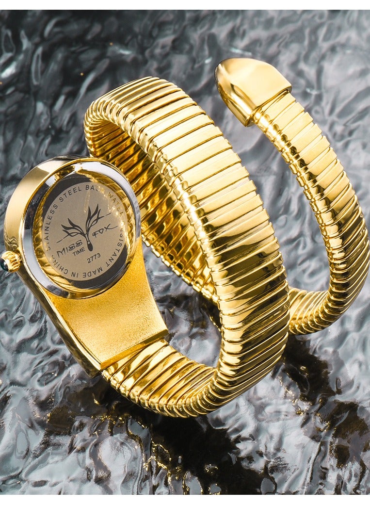 MISS FOX Luxury Inlaid Diamond Snake Shaped Fashion Brands MISSFOX Gold Wrapped Bracelet Quartz Women's Watch Waterproof High End Clock Lady Hot Gift - Image 4