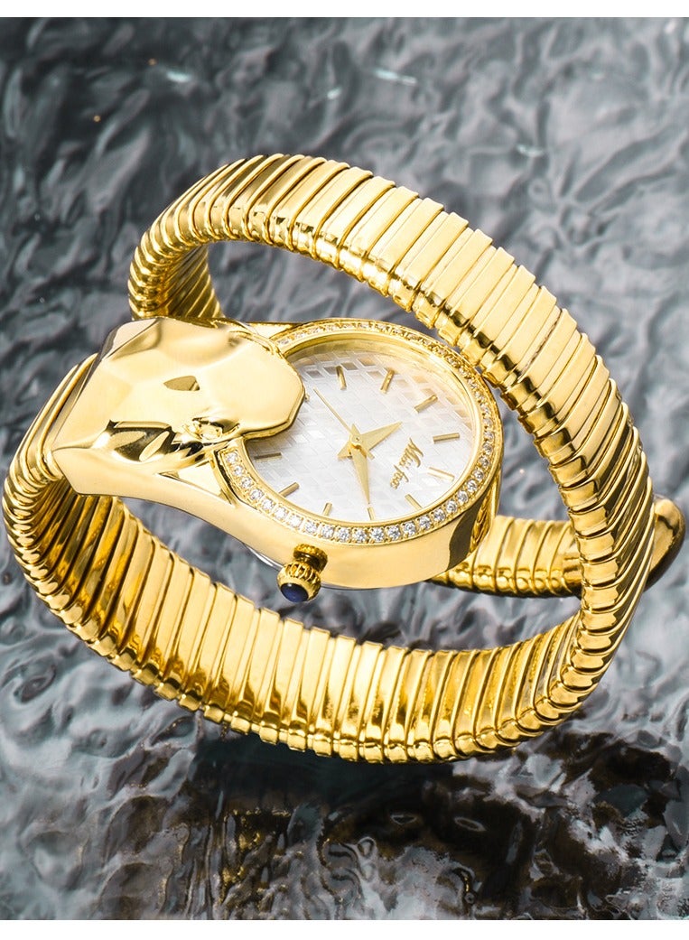 MISS FOX Luxury Inlaid Diamond Snake Shaped Fashion Brands MISSFOX Gold Wrapped Bracelet Quartz Women's Watch Waterproof High End Clock Lady Hot Gift - Image 3