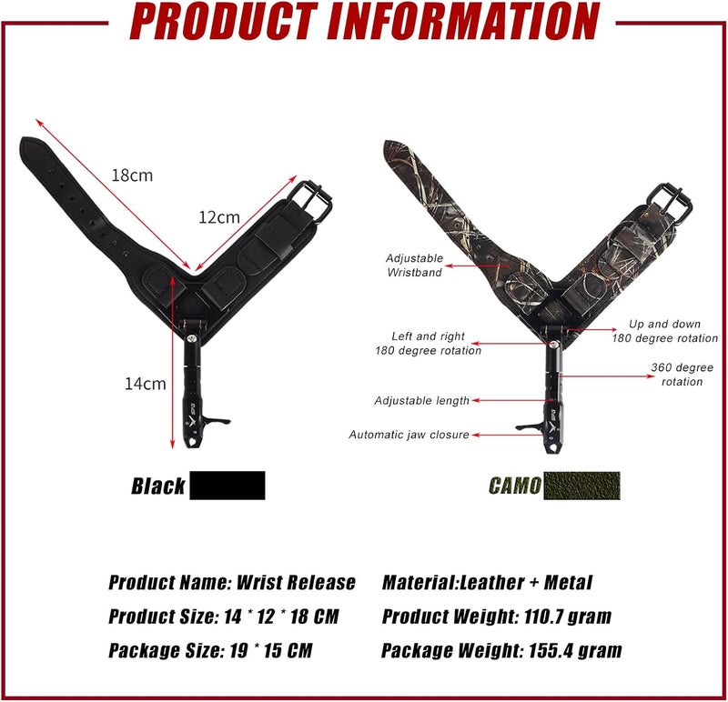 SP.G Bow Release for Compound Bow, Comfortable Wrist Strap Archery Release Trigger for Arrow Release, Adjustable Compound Bow Release Aids 360° Rotate Caliper with Foldback Design - Image 3
