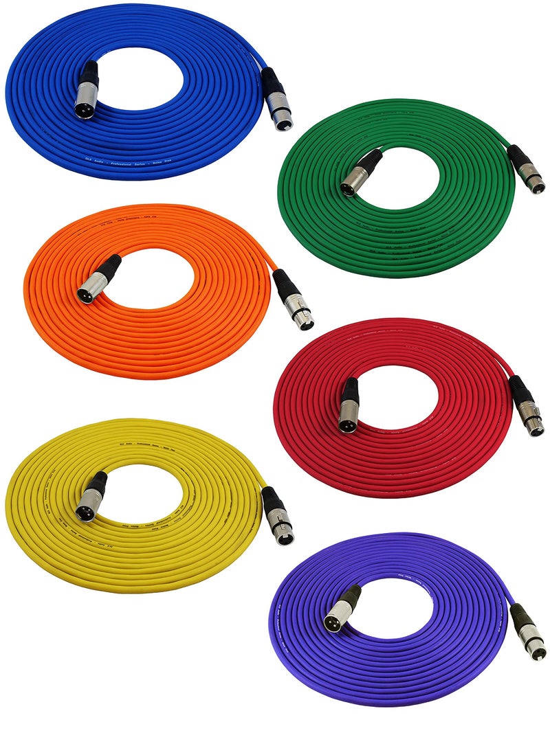 GLS Audio 25 Ft Mic Cable Cords - XLR Male to XLR Female Colored Cables - 25' Balanced Mike Cord - Pack of 6 - Image 1