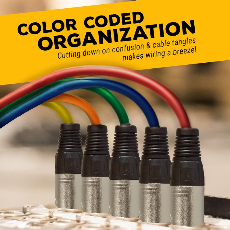 GLS Audio 25 Ft Mic Cable Cords - XLR Male to XLR Female Colored Cables - 25' Balanced Mike Cord - Pack of 6 - Image 2