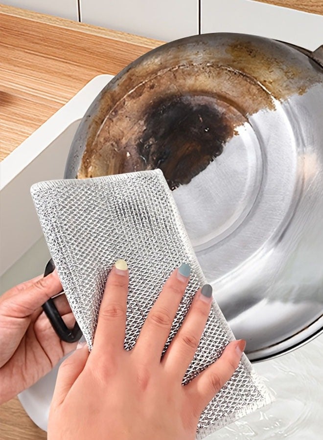 6pcs Double-Sided Wire Dishcloth good quality steel wire dishwashing cloth, daily cleaning cloth Mesh Steel Fiber Kitchen Dishcloth silver wire dishcloth - Image 2