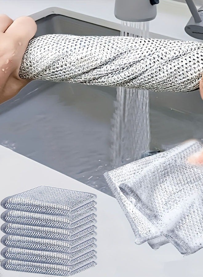 6pcs Double-Sided Wire Dishcloth good quality steel wire dishwashing cloth, daily cleaning cloth Mesh Steel Fiber Kitchen Dishcloth silver wire dishcloth - Image 1