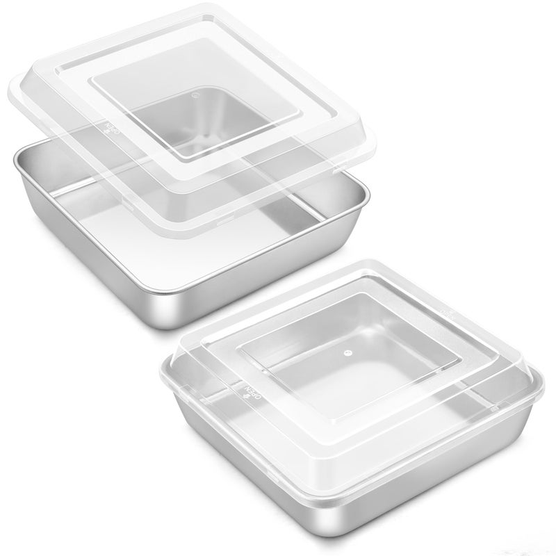 Onader 9x9 Inch Baking Pan with Lid Set Stainless Steel Square Cake Brownie Pan 4 Pieces  2 Pan  2Lids