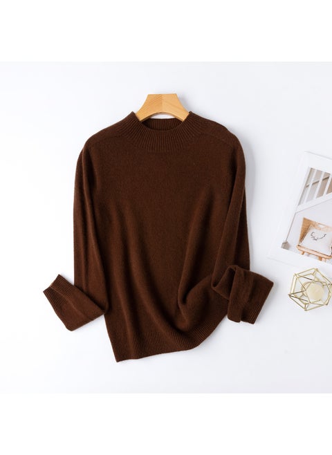 Basic BI 13 Colors 100% Merino Wool Seamless Turtleneck Sweater for Women Golden peak brown