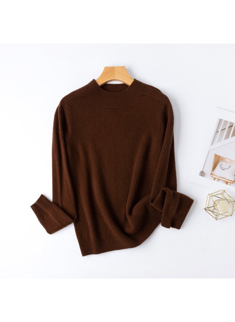 Generic - Basic BI 13 Colors 100% Merino Wool Seamless Turtleneck Sweater for Women Golden peak brown - Image 1
