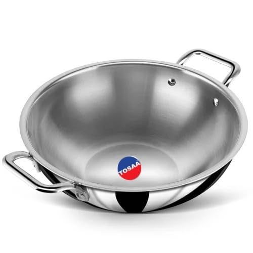 Tosaa Triply Stainless Steel 32 cm Kadai/Indian Wok|Even Heat Distribution| Consumes Less Oil|Easy to Clean|Gas Stove Compatible - 4750 ml - Image 2