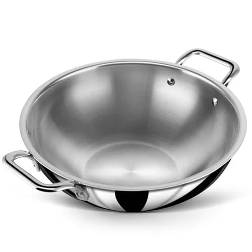 Tosaa Triply Stainless Steel 32 cm Kadai/Indian Wok|Even Heat Distribution| Consumes Less Oil|Easy to Clean|Gas Stove Compatible - 4750 ml - Image 4