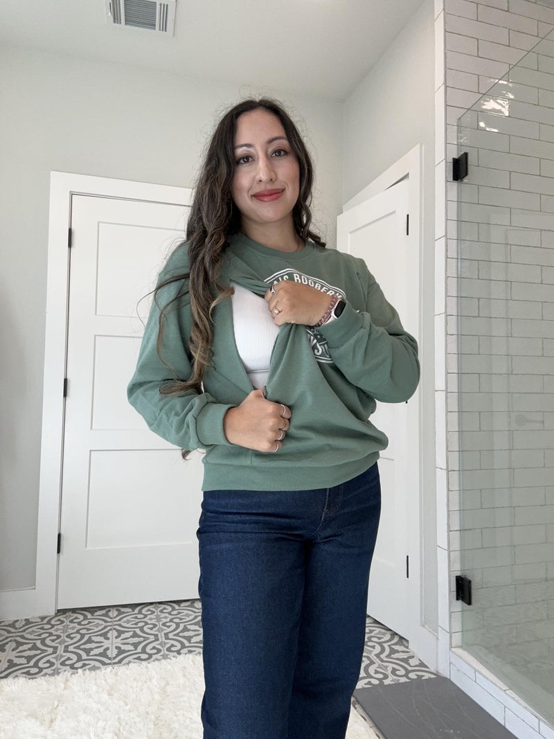 UNIQUEONE Women Nursing Sweatshirts for Breastfeeding - Friendly Zipper Maternity Sweater Long Sleeve Mama Pullover Tops B-green - Image 2