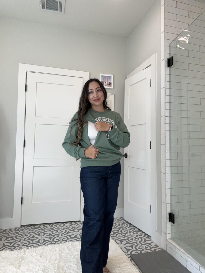 UNIQUEONE Women Nursing Sweatshirts for Breastfeeding - Friendly Zipper Maternity Sweater Long Sleeve Mama Pullover Tops B-green - Image 5
