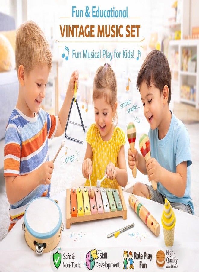 JOUET Kids Musical Instrument Set - Wooden Xylophone, Tambourine, Triangle & Maracas Toy Set, Early Learning Music Toy for Boys & Girls (3+ Years) - Image 3