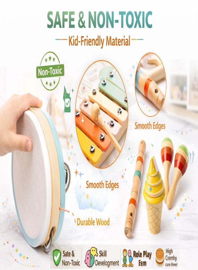 JOUET Kids Musical Instrument Set - Wooden Xylophone, Tambourine, Triangle & Maracas Toy Set, Early Learning Music Toy for Boys & Girls (3+ Years) - Image 2